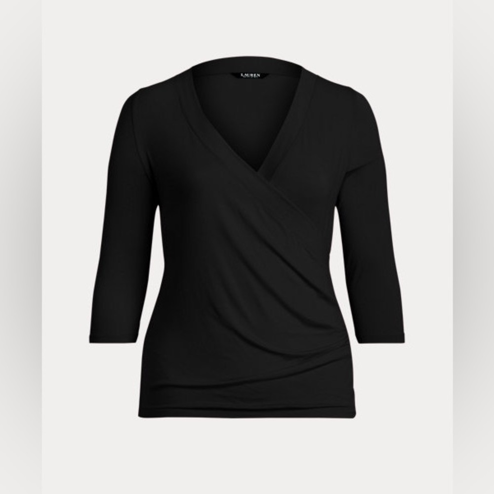 Lauren Ralph Lauren Black Wrap Jersey Top, sz L